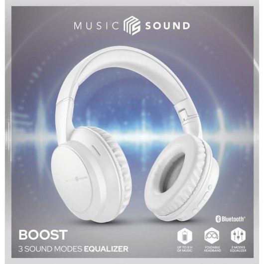 Auricolari Music Sound Boost wireless Bluetooth 3 modalità EQ microfono pieghevoli bianchi