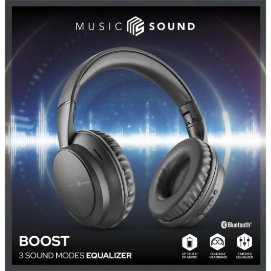 Auriculares Music Sound Boost sem fios Bluetooth 3 modos EQ Microfone Dobráveis Pretos