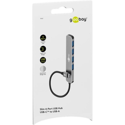 Hub Goobay 4 puertos 5000 Mbit/s USB-C a USB 3.2 Gen 1 modelo 79157 gris aluminio