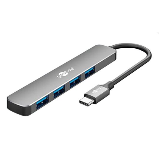 Hub Goobay 4 puertos 5000 Mbit/s USB-C a USB 3.2 Gen 1 modelo 79157 gris aluminio