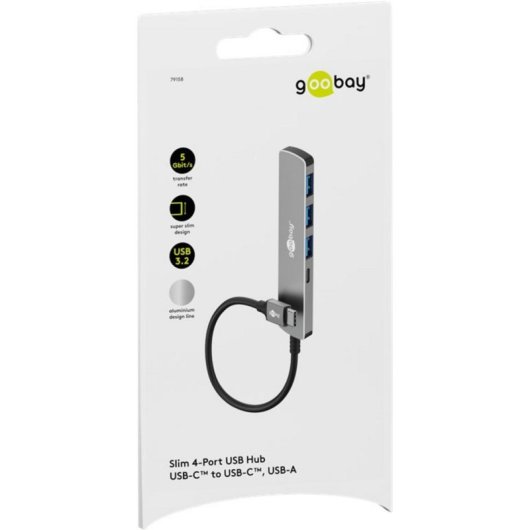 Hub Goobay 4 puertos 5 Gbit/s modelo 79158 USB-C y USB-A aluminio gris