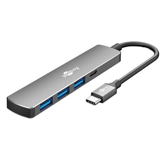 Hub Goobay 4 puertos 5 Gbit/s modelo 79158 USB-C y USB-A aluminio gris
