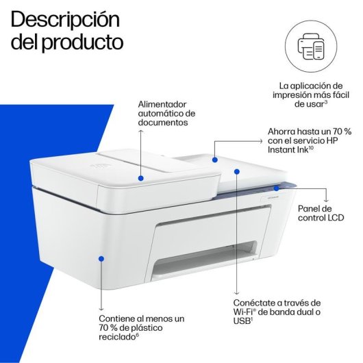 Multifunción HP DeskJet 4322 Inyección de tinta Color WiFi Dúplex ADF LCD