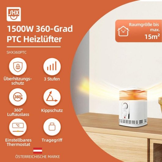 Keramikheizgerät SHX SHX360PTC 1500W Schwarz Weiss