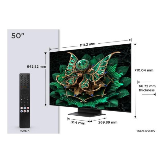 TV TCL QD Mini LED 50C7K 50" 4K Ultra HD 120Hz Smart TV Google TV HDR10 Dolby Vision