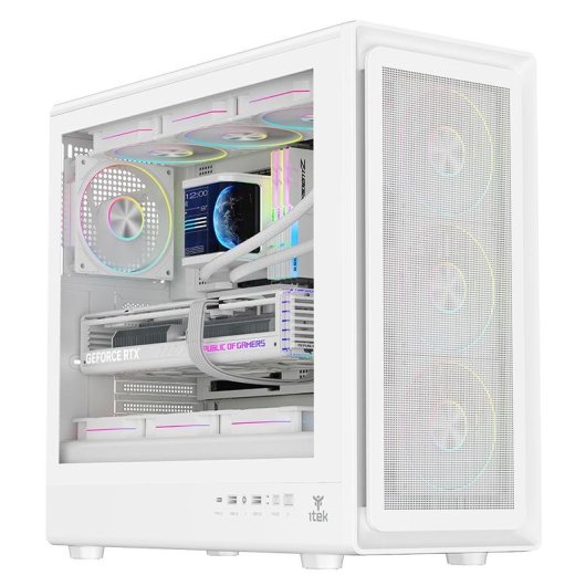 ATX Tower Itek MESHCORE 36W Big Tower Gaming RGB Weiss Glasfenster