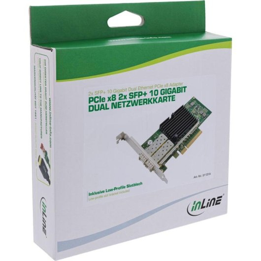 Tarjeta de Red InLine 51131A PCIe 2.0 SFP+ 10 Gbit/s Dual Passiv