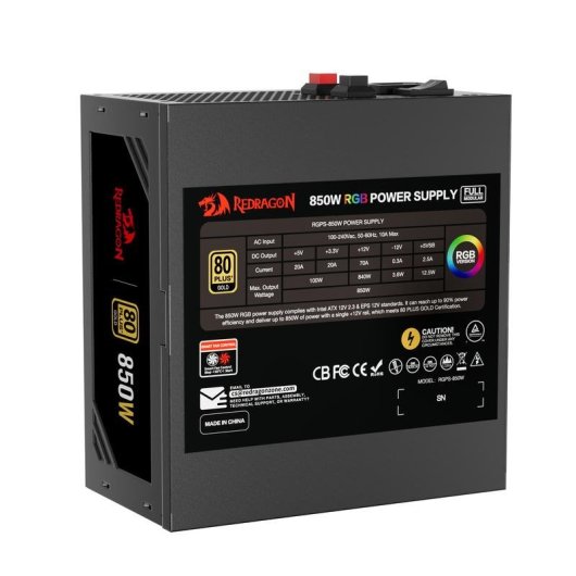 Fuente de Alimentación Redragon GC-PS007-1-V2 850W 80 Plus Gold RGB