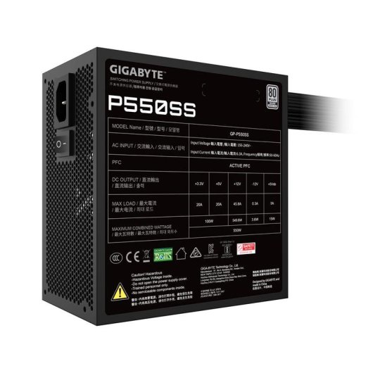 Fuente de Alimentación Gigabyte P550SS 550W Certificazione 80 PLUS Bronze attiva