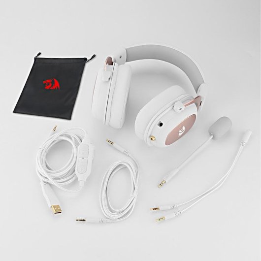 Auriculares Redragon H510WR Zeus-X RGB con cable USB, sonido 7.1, micrófono con cancelación de ruido, RGB, blancos