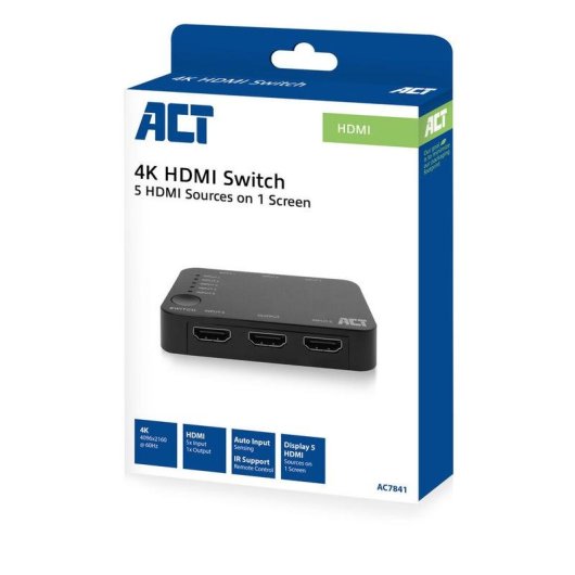 Conmutador HDMI ACT AC7841 4K 5x1 con mando a distancia