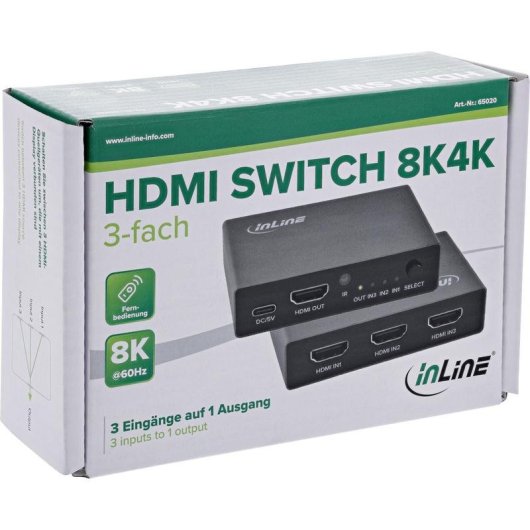Conmutador HDMI InLine 65020 4 entradas 1 salida 144 Hz 8K