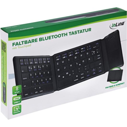 Tastiera InLine 55379B Bluetooth wireless QWERTZ con touchpad compatta