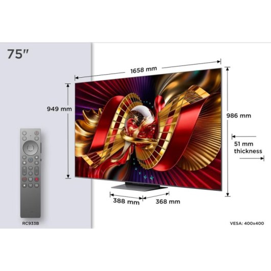 TV TCL QLED C8L 75C8L 75" 4K UltraHD 144Hz Smart TV Google TV HDR10 Dolby Vision