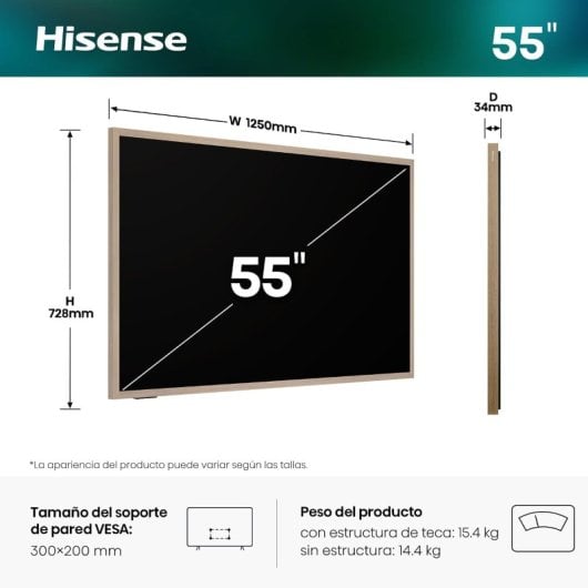 TV Hisense Canvas DLED 55S7DS 55" 4K UltraHD 144Hz Smart TV VIDAA HDR10 Dolby Vision Modo Arte