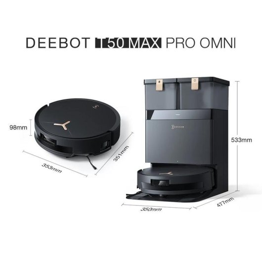 Saugroboter mit Wischfunktion Ecovacs Deebot T50 Max Pro Navigationsklasse D-ToF LiDAR 18.500 Pa