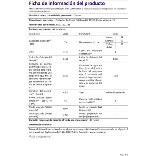 Lavavajillas Cecotec Bolero Aguazero 6900 15 Servicios A con Motor Inverter Plus