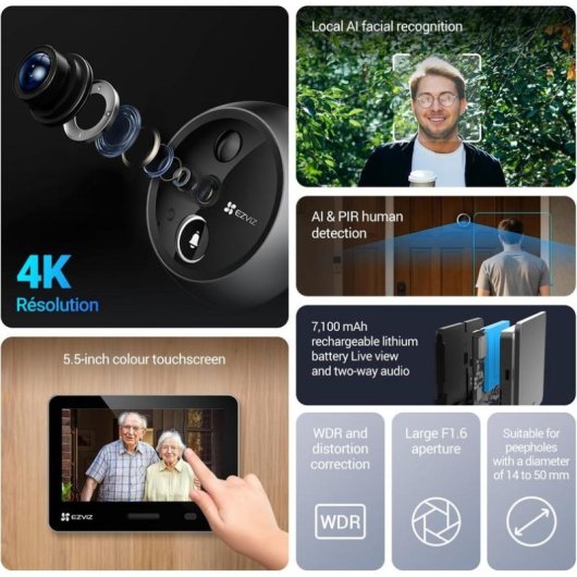 Mirilla Digital WiFi EZVIZ EP4 GR Pantalla 5.5” 155° Audio Bidireccional