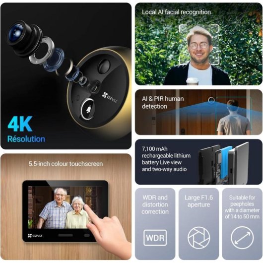 Spioncino Digitale WiFi EZVIZ EP4 GD Schermo 5,5” 155°