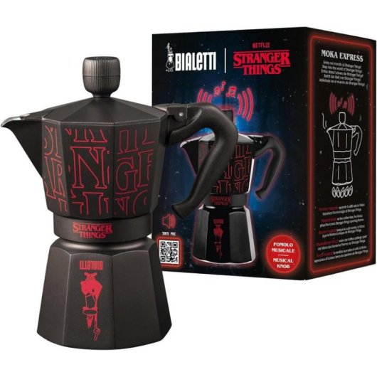 Cafetière italienne Bialetti Moka Express Stranger Things 6 Tasses Pomo musical USB-C