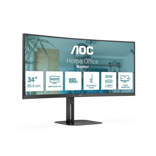 Monitor AOC CU34V5C/BK/23 34" UltraWide QHD 100Hz VA Curvo USB-C Altura Ajustável