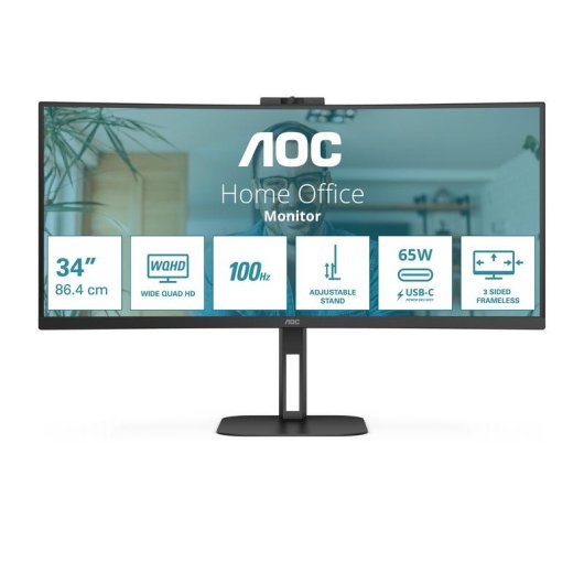 Monitor AOC CU34V5C/BK/23 34" UltraWide QHD 100Hz VA Curvo USB-C Altura Ajustável
