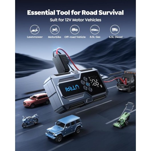 Arrancador De Baterías De Coche Con Compresor De Air,utrai Arrancador De Coches(9l Gasolina O 7.5l Diesel)con 18w Carga 
