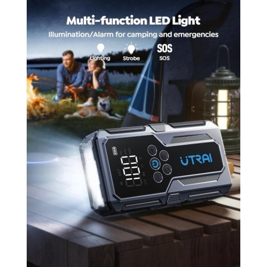 Arrancador De Baterías De Coche Con Compresor De Air,utrai Arrancador De Coches(9l Gasolina O 7.5l Diesel)con 18w Carga 