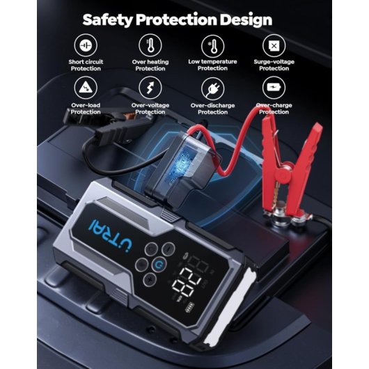 Arrancador De Baterías De Coche Con Compresor De Air,utrai Arrancador De Coches(9l Gasolina O 7.5l Diesel)con 18w Carga 