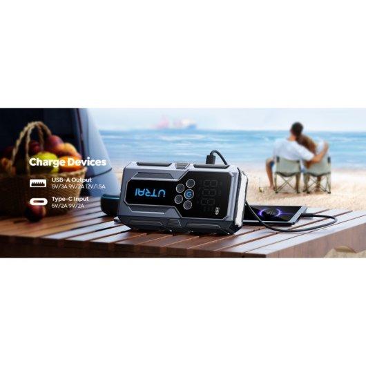 Arrancador De Baterías De Coche Con Compresor De Air,utrai Arrancador De Coches(9l Gasolina O 7.5l Diesel)con 18w Carga 