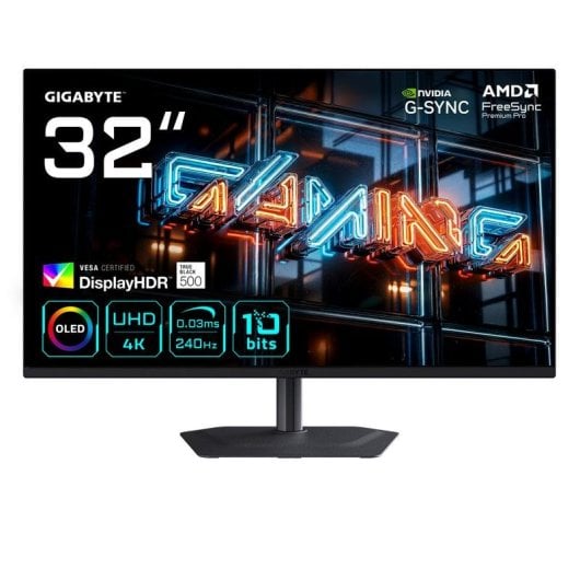 Écran PC GIGABYTE MO32U24 32" Ultra HD 4K 240Hz QD-OLED G-Sync FreeSync Réglable