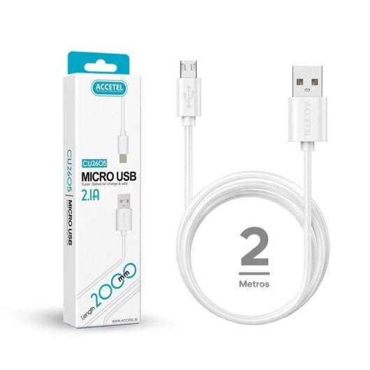 Cavo Accetel CU2603 Lightning 2m 2.1A USB-A Bianco Ricarica Rapida