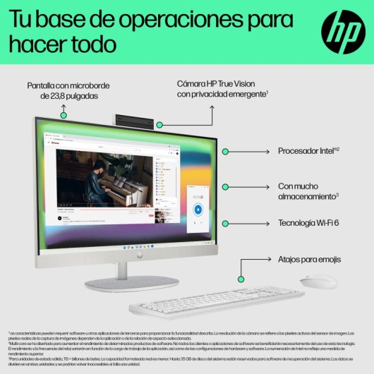 All-in-One HP 24-cr0173ns Intel Core i5-1335U 16GB 512GB SSD Iris Xe 23.8" FreeDOS Branco