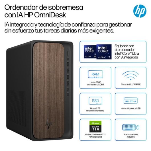 PC de bureau HP OmniDesk M03-0006ns Intel Core Ultra 5 8GB 512GB SSD Intel Graphics FreeDOS WiFi 6E