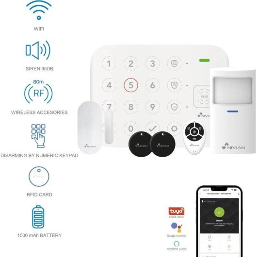 Alarma Nivian IS4 Wifi Inalámbrica Interior Sensor Movimiento RFID App