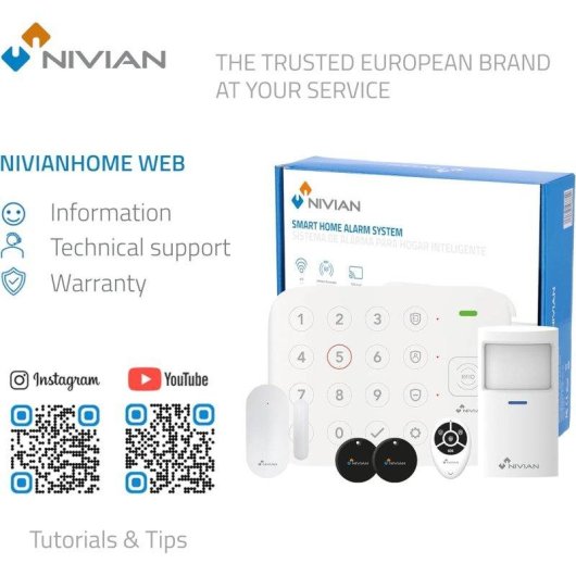 Alarma Nivian IS4 Wifi Inalámbrica Interior Sensor Movimiento RFID App