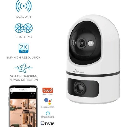 Caméra de surveillance Nivian 2K Vision Nocturne Intérieure Détection IA Audio Bidirectionnel