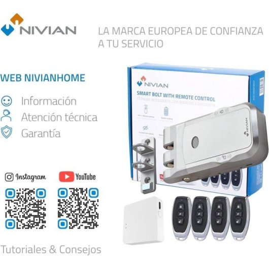 Cerradura inteligente Nivian NVS-SMARTBOLT WiFi Apertura con App y mando a distancia Antivandálica