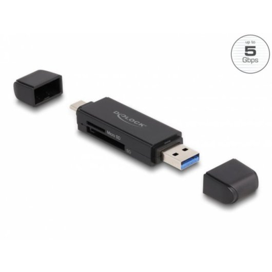 Leitor de cartões Delock SuperSpeed USB 5 Gbps Type-C Type-A SD MicroSD