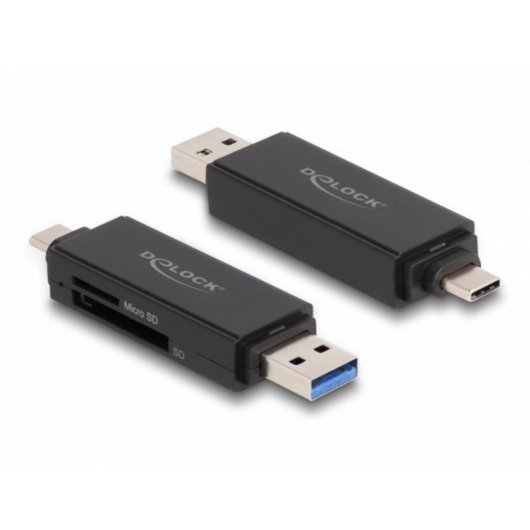 Leitor de cartões Delock SuperSpeed USB 5 Gbps Type-C Type-A SD MicroSD