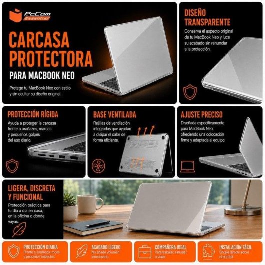 PcCom Essential Carcasa Protectora Rígida Transparente para Apple MacBook Neo