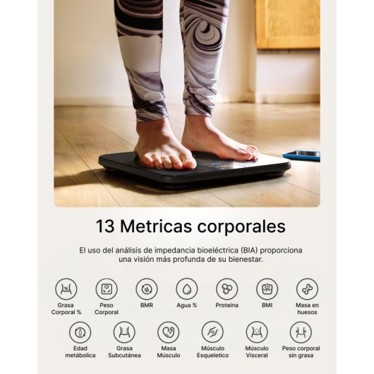 Báscula Digital Renpho Elis Nova Hasta 180 kg IMC BMR Bluetooth WiFi Control App