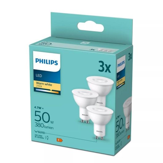 Lampadina LED Philips PAR16 GU10 50W 380 lm Bianco Caldo x3