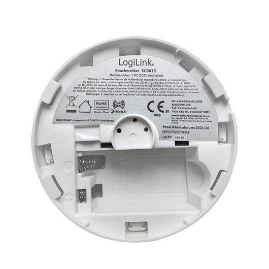 Detector de Humo LogiLink SC0015 Fotoeléctrico Alámbrico 85 dB Blanco Superficie