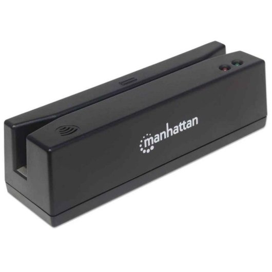 Lector de tarjetas magnéticas Manhattan USB-A triple pista, decodificador tipo teclado, cable 1.5 m negro