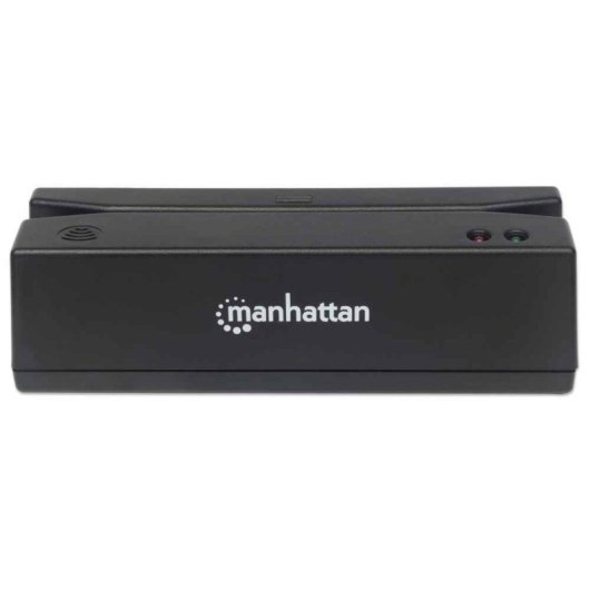Lector de tarjetas magnéticas Manhattan USB-A triple pista, decodificador tipo teclado, cable 1.5 m negro