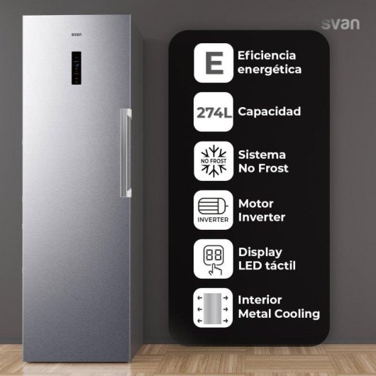 Gefrierschrank Svan SCV185600ENFX No Frost 274L Inox LED Eco