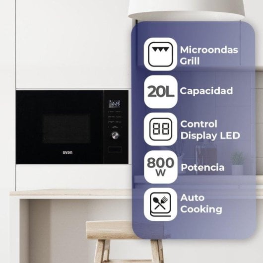 Microondas Svan SMWI2800DGN 20 Litros 800W con Grill y Auto Cooking