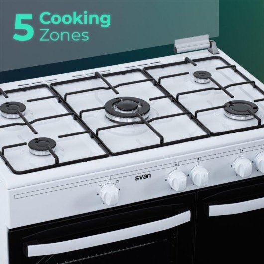 Cocina de gas Svan SKGW5901PB 90 cm blanco 5 quemadores WOK horno 55L