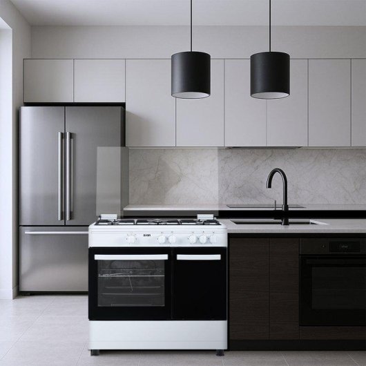 Cocina de gas Svan SKGW5901PB 90 cm blanco 5 quemadores WOK horno 55L